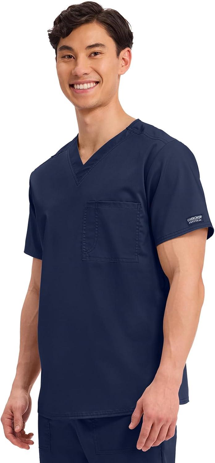 imageCherokee Scrub Top for Women amp Men VNeck Tuckable Medical Shirt with 1 Chest Pocket amp ID Loop WW625Navy