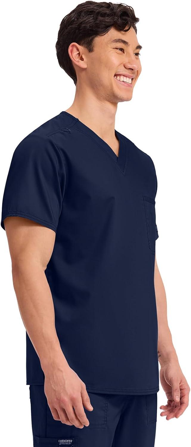 imageCherokee Scrub Top for Women amp Men VNeck Tuckable Medical Shirt with 1 Chest Pocket amp ID Loop WW625Navy