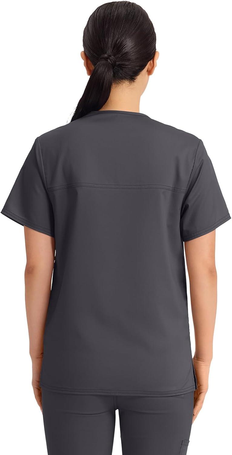 imageCherokee Scrub Top for Women amp Men VNeck Tuckable Medical Shirt with 1 Chest Pocket amp ID Loop WW625Pewter