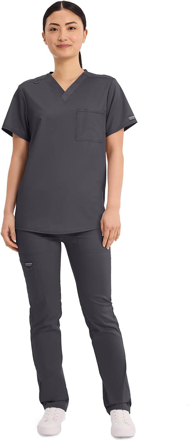 imageCherokee Scrub Top for Women amp Men VNeck Tuckable Medical Shirt with 1 Chest Pocket amp ID Loop WW625Pewter