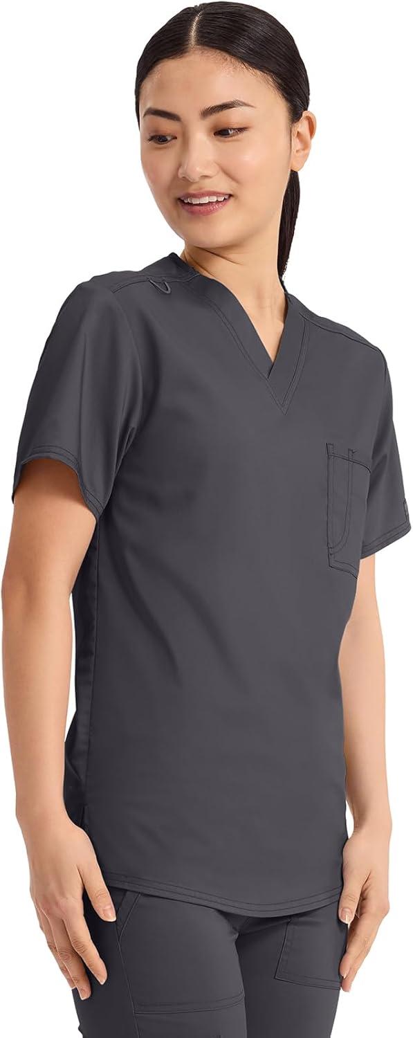 imageCherokee Scrub Top for Women amp Men VNeck Tuckable Medical Shirt with 1 Chest Pocket amp ID Loop WW625Pewter