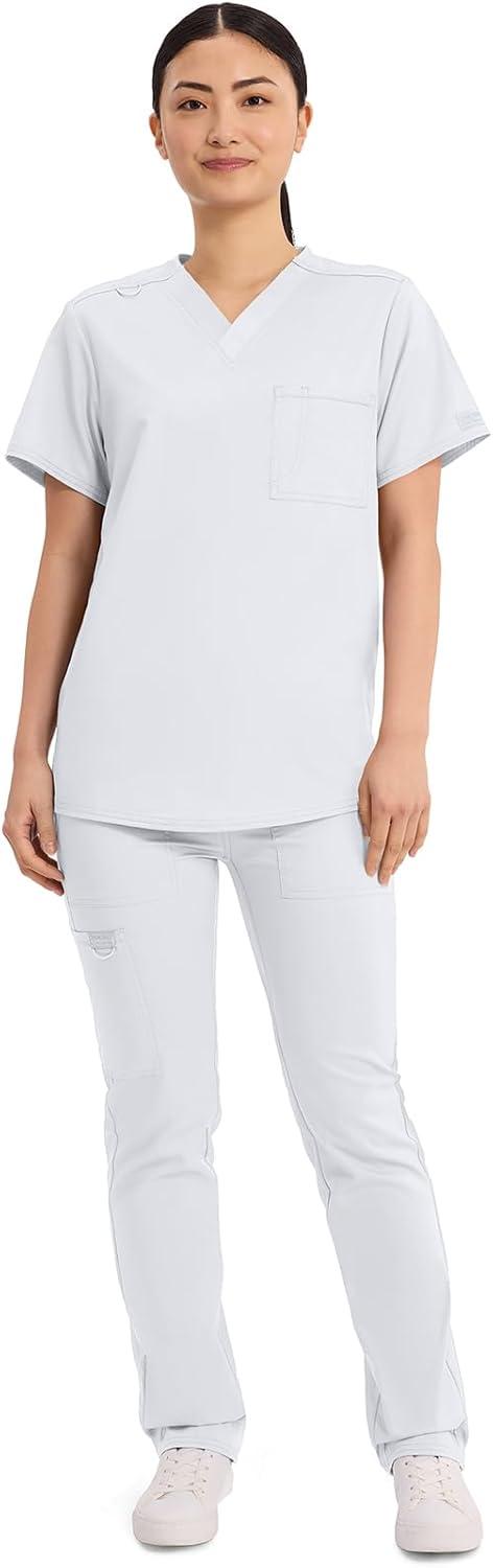 imageCherokee Scrub Top for Women amp Men VNeck Tuckable Medical Shirt with 1 Chest Pocket amp ID Loop WW625White