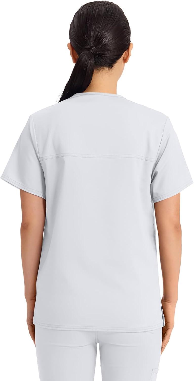imageCherokee Scrub Top for Women amp Men VNeck Tuckable Medical Shirt with 1 Chest Pocket amp ID Loop WW625White