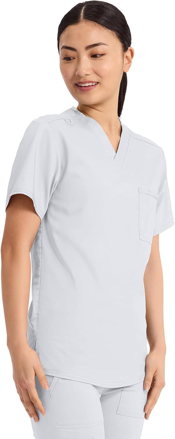 imageCherokee Scrub Top for Women amp Men VNeck Tuckable Medical Shirt with 1 Chest Pocket amp ID Loop WW625White