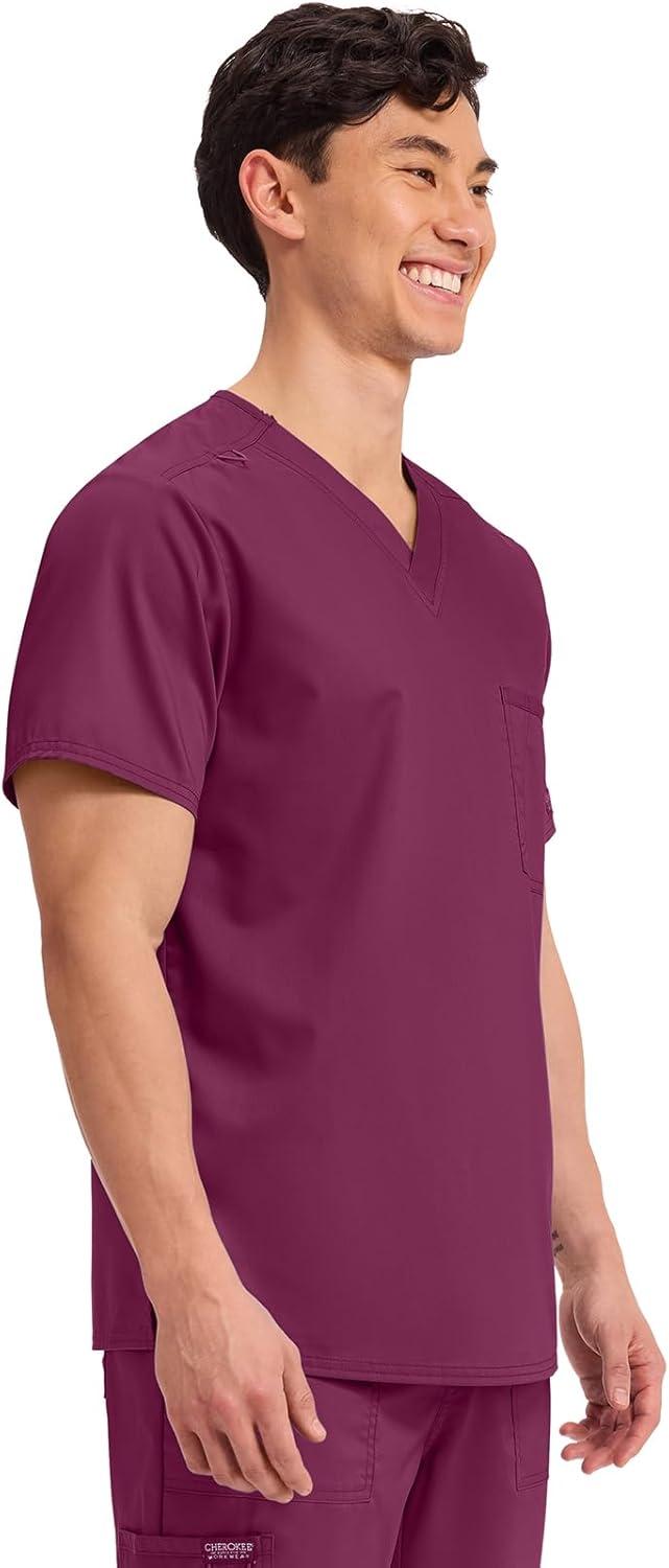 imageCherokee Scrub Top for Women amp Men VNeck Tuckable Medical Shirt with 1 Chest Pocket amp ID Loop WW625Wine