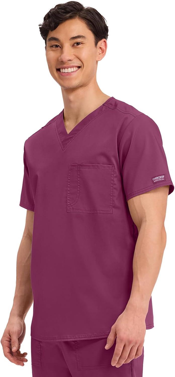 imageCherokee Scrub Top for Women amp Men VNeck Tuckable Medical Shirt with 1 Chest Pocket amp ID Loop WW625Wine