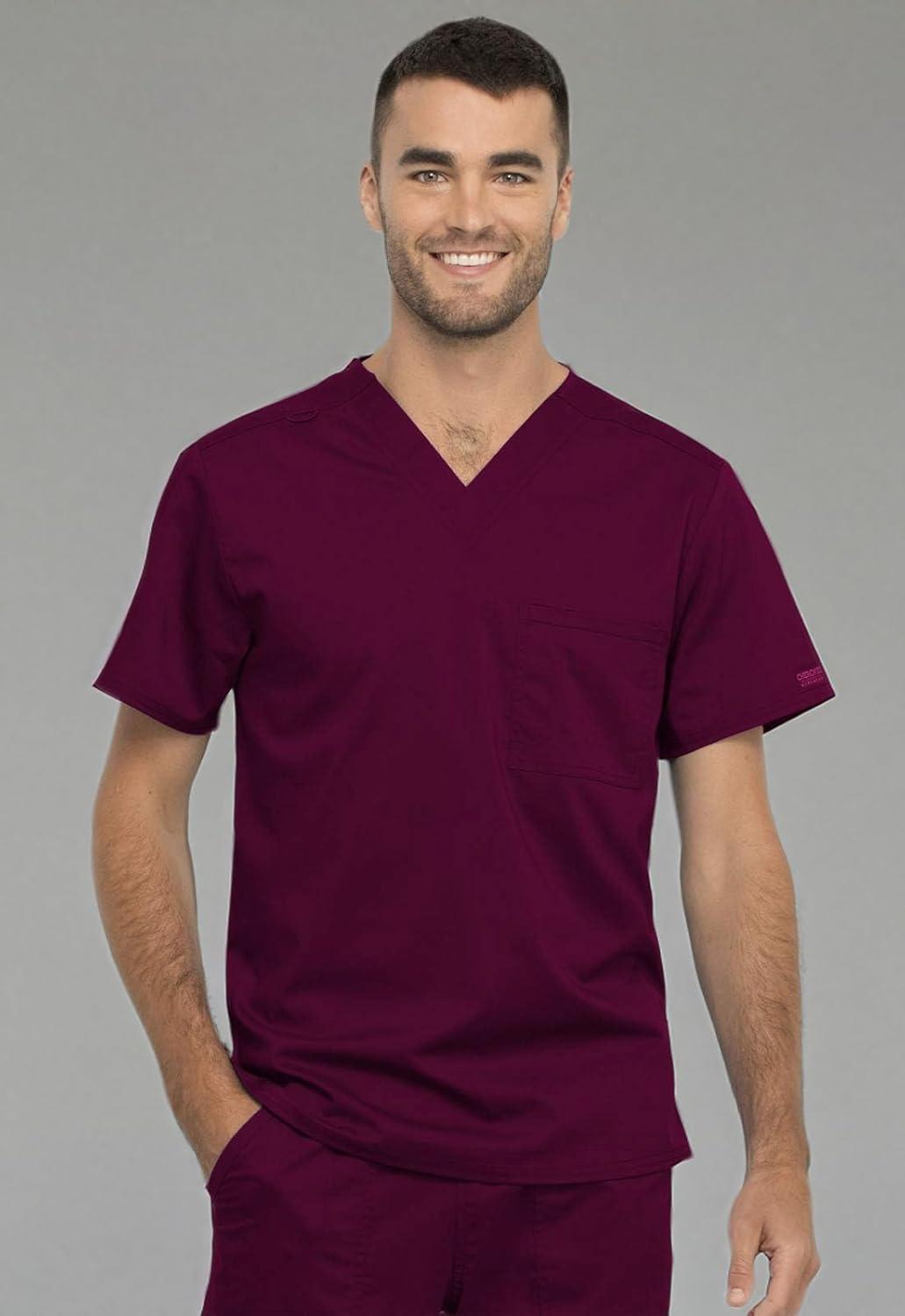 imageCherokee Scrub Top for Women amp Men VNeck Tuckable Medical Shirt with 1 Chest Pocket amp ID Loop WW625Wine