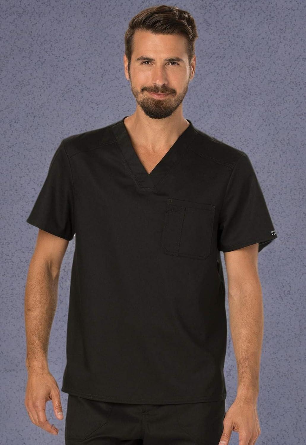imageCherokee Scrub for Mens Tuckable VNeck Top with 1 Chest Pocket Pen Slot Ultra Soft Durable 2Way Stretch Fabric WW690Black