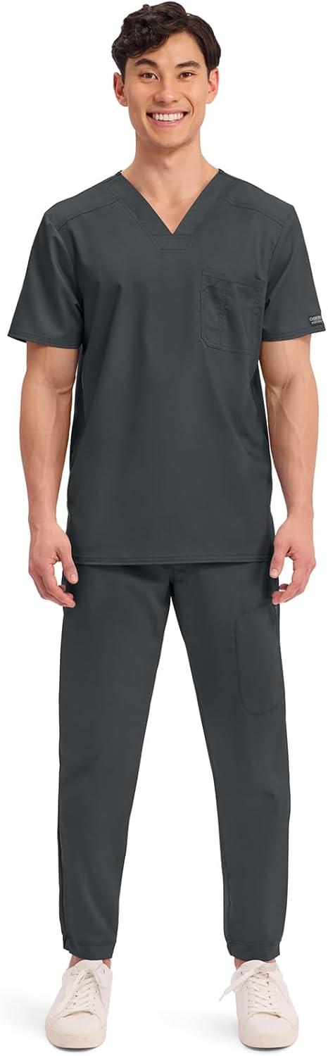 imageCherokee Scrub for Mens Tuckable VNeck Top with 1 Chest Pocket Pen Slot Ultra Soft Durable 2Way Stretch Fabric WW690Black