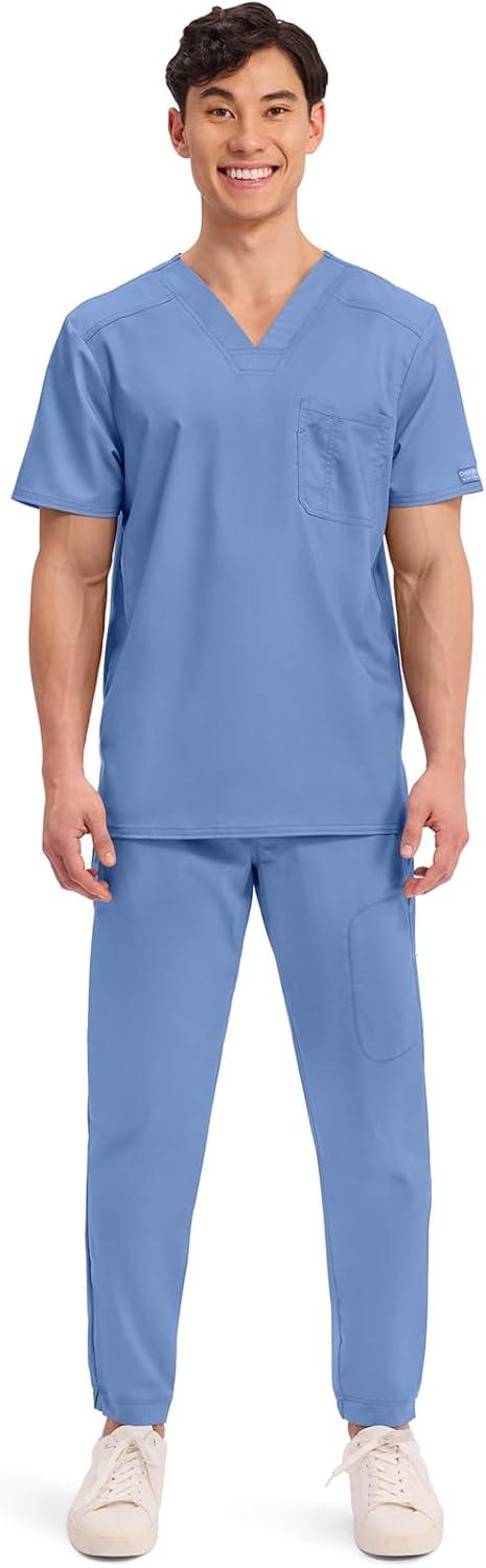 imageCherokee Scrub for Mens Tuckable VNeck Top with 1 Chest Pocket Pen Slot Ultra Soft Durable 2Way Stretch Fabric WW690Ciel