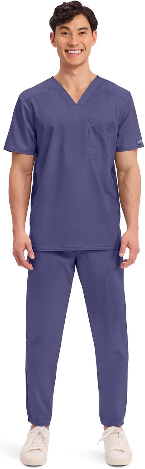 imageCherokee Scrub for Mens Tuckable VNeck Top with 1 Chest Pocket Pen Slot Ultra Soft Durable 2Way Stretch Fabric WW690Grape