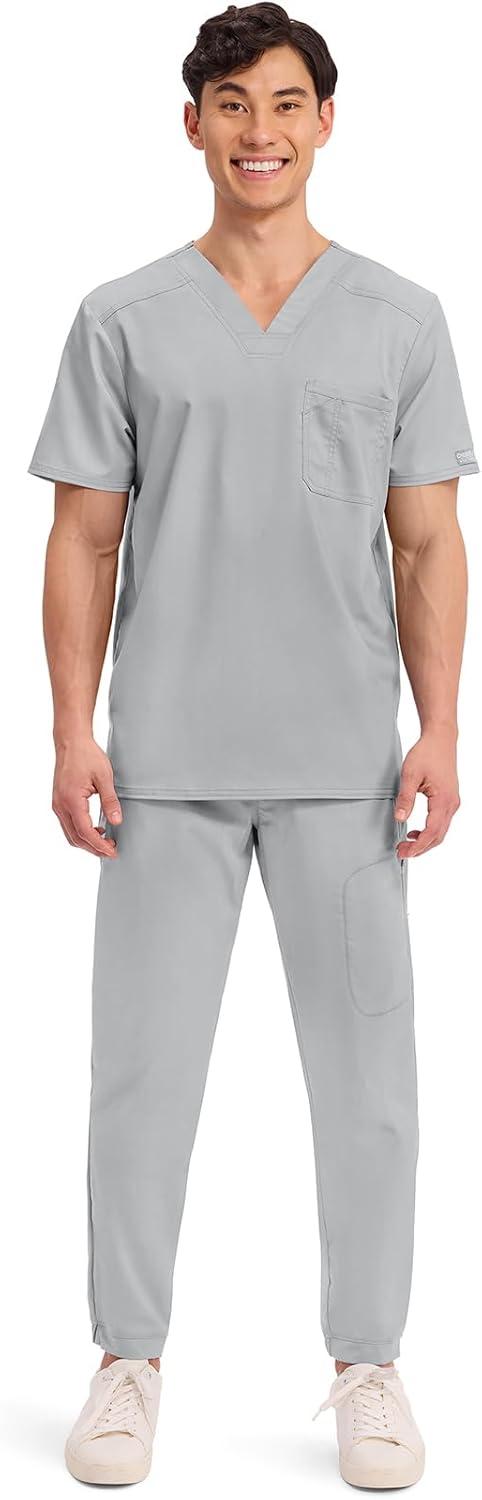 imageCherokee Scrub for Mens Tuckable VNeck Top with 1 Chest Pocket Pen Slot Ultra Soft Durable 2Way Stretch Fabric WW690Grey
