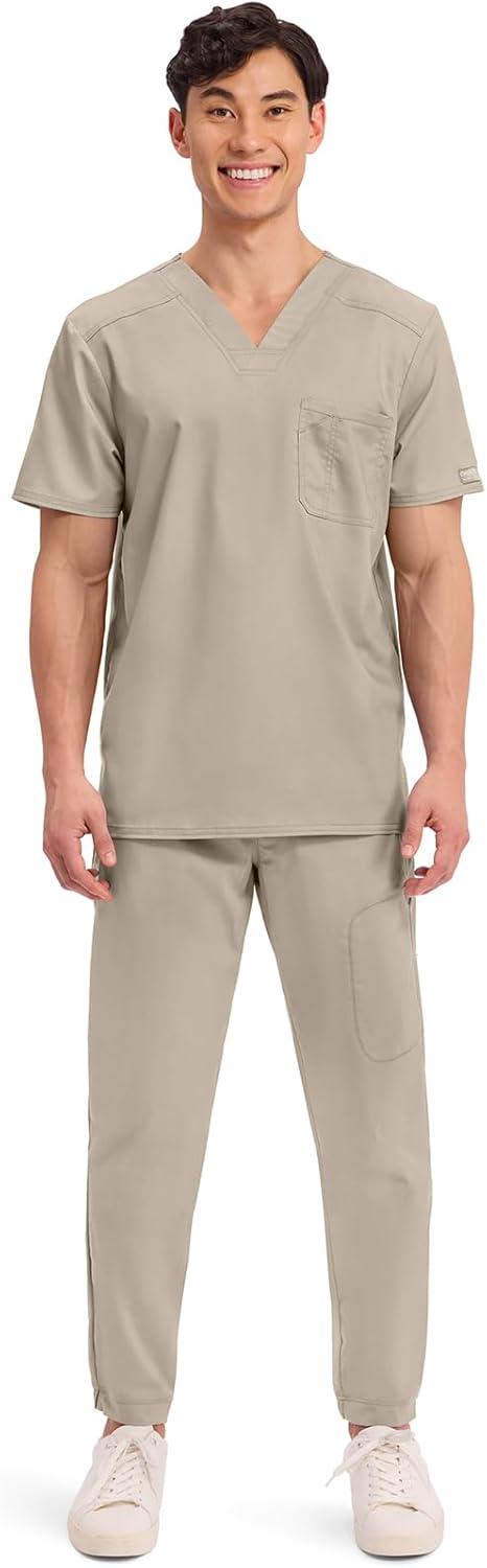 imageCherokee Scrub for Mens Tuckable VNeck Top with 1 Chest Pocket Pen Slot Ultra Soft Durable 2Way Stretch Fabric WW690Khaki