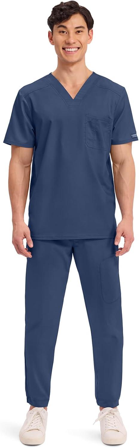 imageCherokee Scrub for Mens Tuckable VNeck Top with 1 Chest Pocket Pen Slot Ultra Soft Durable 2Way Stretch Fabric WW690Navy