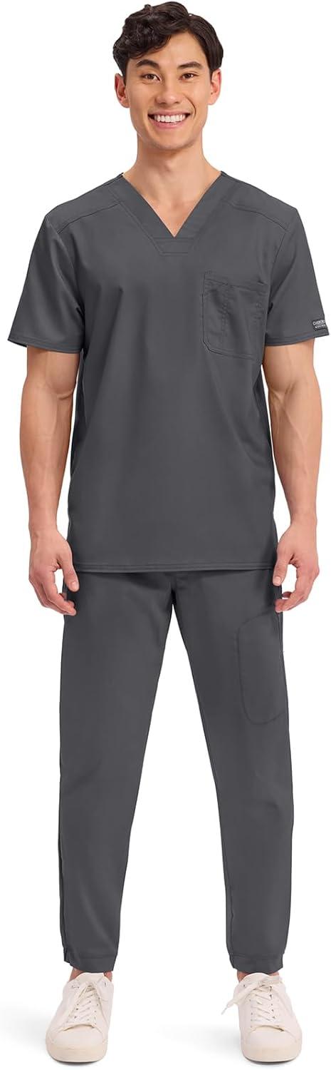 imageCherokee Scrub for Mens Tuckable VNeck Top with 1 Chest Pocket Pen Slot Ultra Soft Durable 2Way Stretch Fabric WW690Pewter