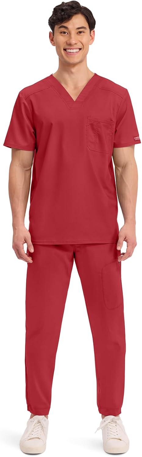 imageCherokee Scrub for Mens Tuckable VNeck Top with 1 Chest Pocket Pen Slot Ultra Soft Durable 2Way Stretch Fabric WW690Red
