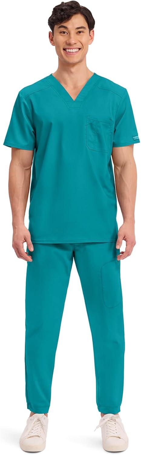imageCherokee Scrub for Mens Tuckable VNeck Top with 1 Chest Pocket Pen Slot Ultra Soft Durable 2Way Stretch Fabric WW690Teal Blue