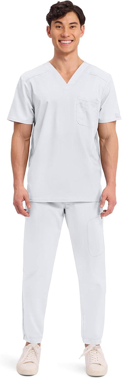imageCherokee Scrub for Mens Tuckable VNeck Top with 1 Chest Pocket Pen Slot Ultra Soft Durable 2Way Stretch Fabric WW690White