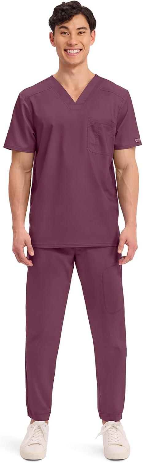 imageCherokee Scrub for Mens Tuckable VNeck Top with 1 Chest Pocket Pen Slot Ultra Soft Durable 2Way Stretch Fabric WW690Wine