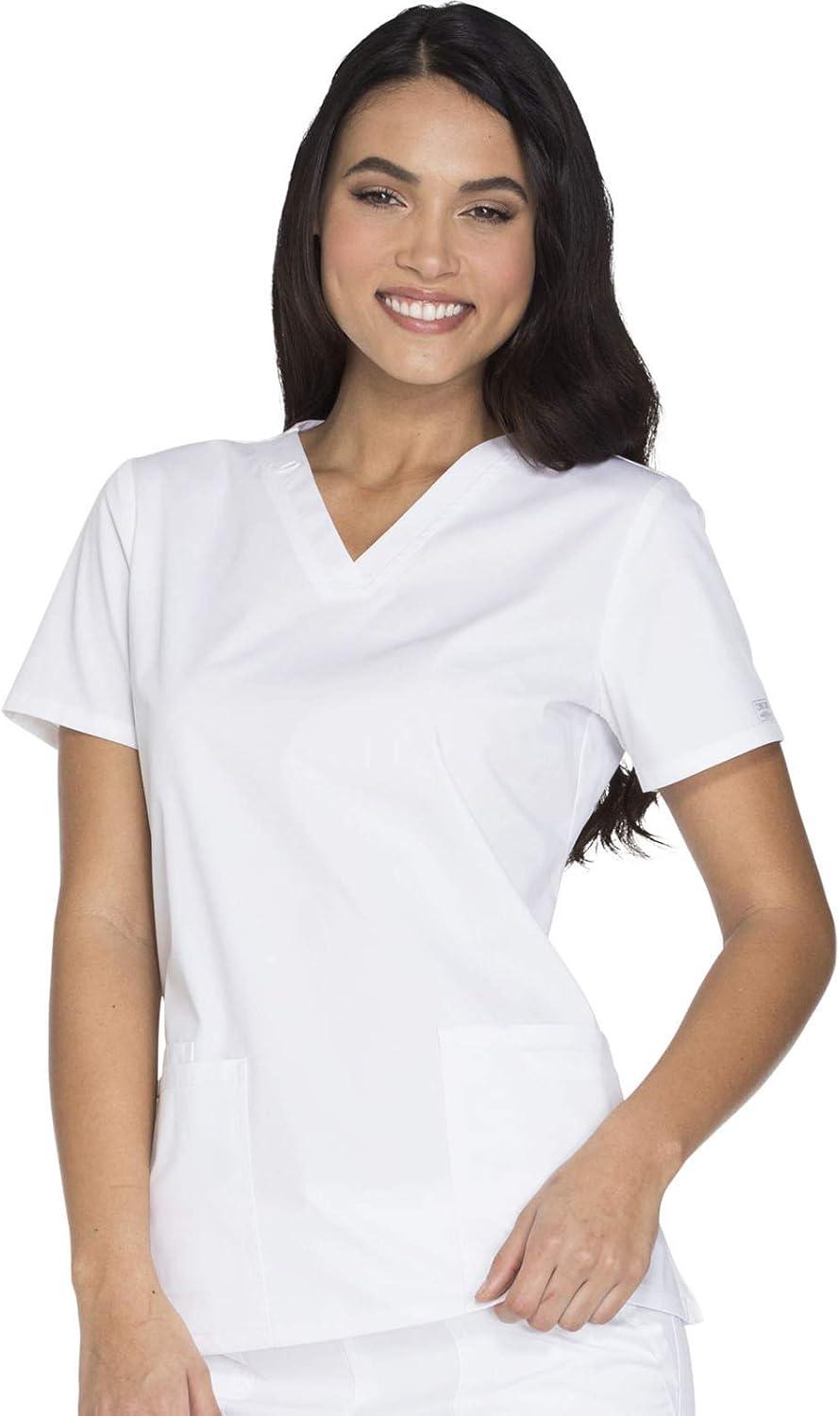 imageCherokee Scrub for Women Modern Classic VNeck Top with 3 Pockets 2Way Stretch Ultra Soft amp Breathable Fabric WW630White