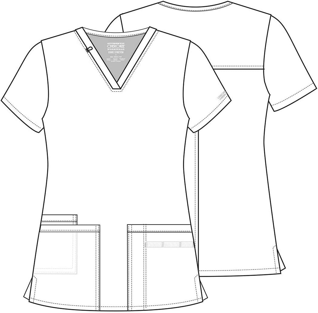 imageCherokee Scrub for Women Modern Classic VNeck Top with 3 Pockets 2Way Stretch Ultra Soft amp Breathable Fabric WW630Wine