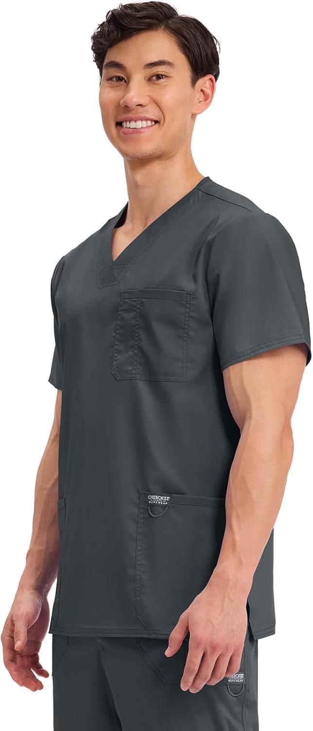imageCherokee Scrub top for Men VNeck with 3 Pockets Knit Details Soft Durable Breathable 2Way Stretch Fabric WW670Black