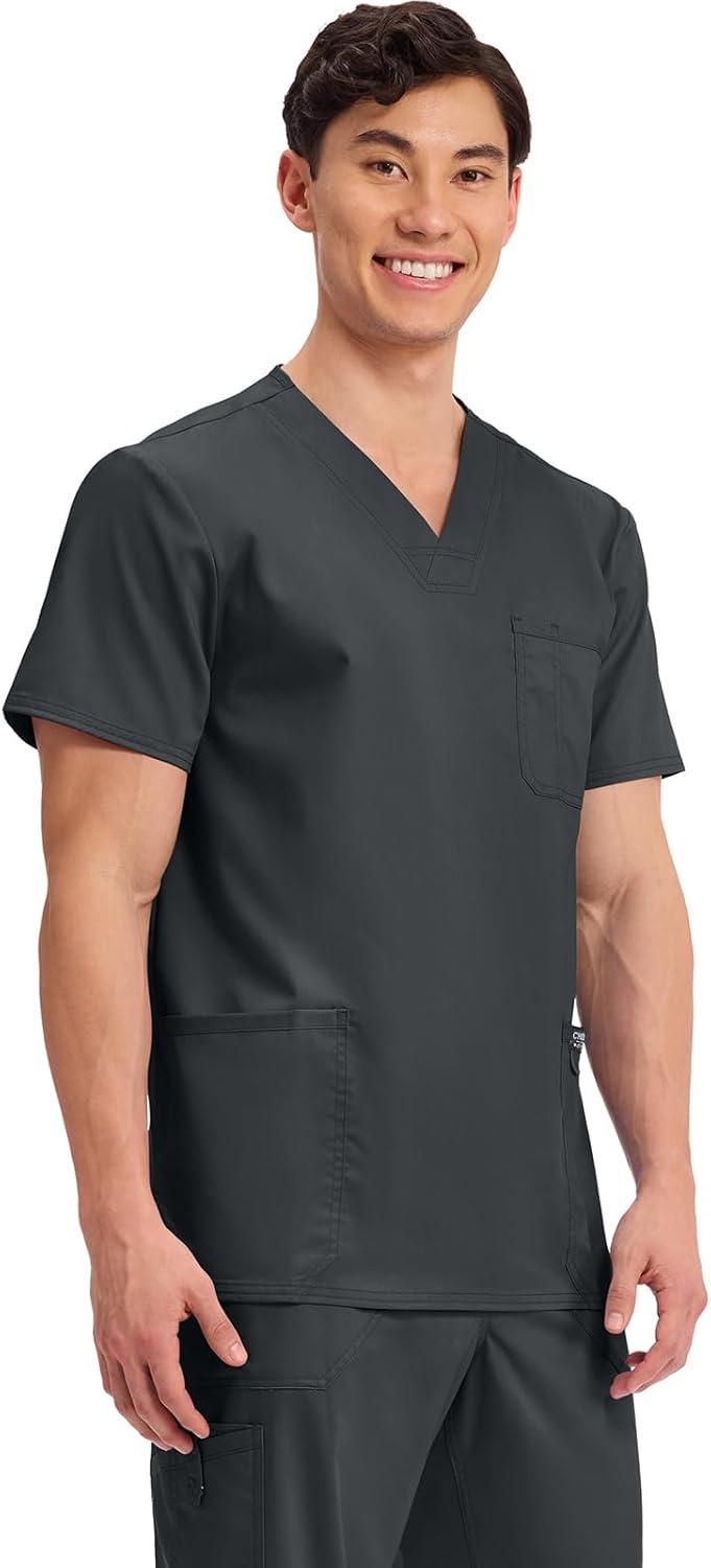 imageCherokee Scrub top for Men VNeck with 3 Pockets Knit Details Soft Durable Breathable 2Way Stretch Fabric WW670Black