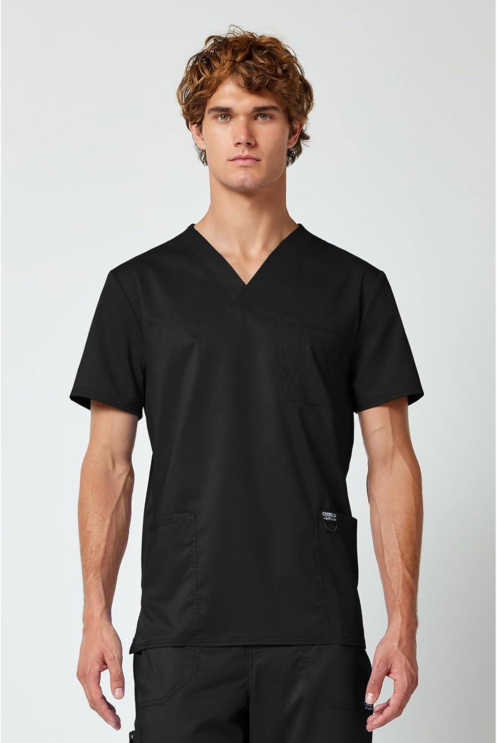 imageCherokee Scrub top for Men VNeck with 3 Pockets Knit Details Soft Durable Breathable 2Way Stretch Fabric WW670Black