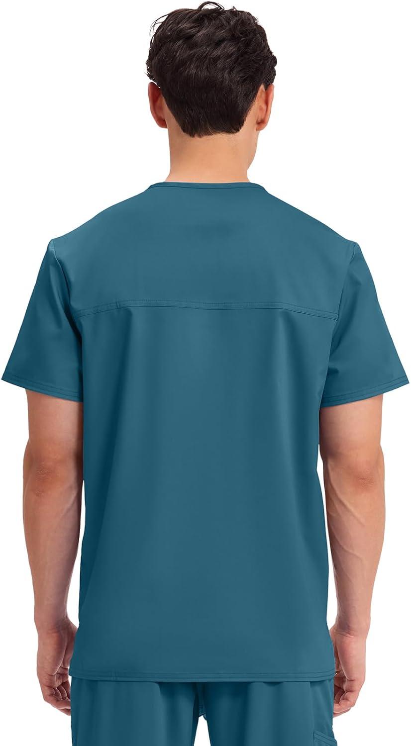 imageCherokee Scrub top for Men VNeck with 3 Pockets Knit Details Soft Durable Breathable 2Way Stretch Fabric WW670Caribbean Blue