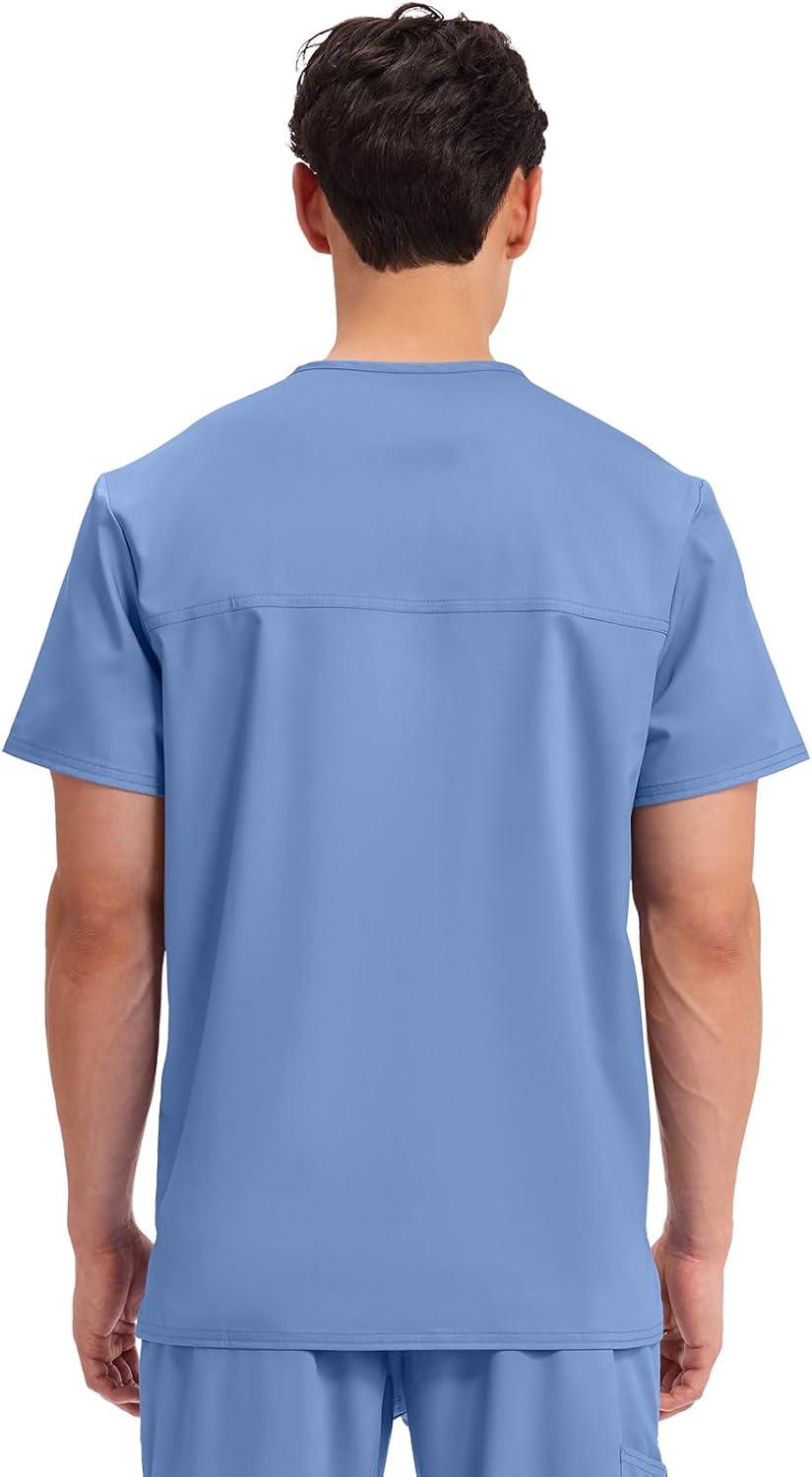 imageCherokee Scrub top for Men VNeck with 3 Pockets Knit Details Soft Durable Breathable 2Way Stretch Fabric WW670Ciel