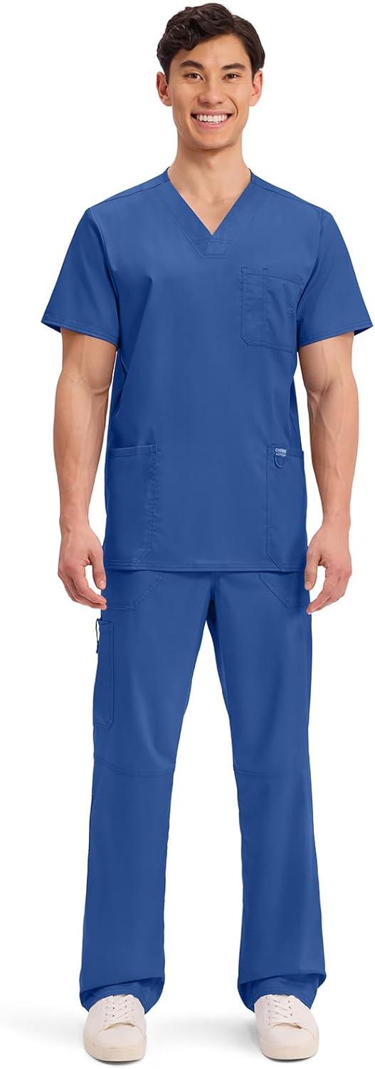 imageCherokee Scrub top for Men VNeck with 3 Pockets Knit Details Soft Durable Breathable 2Way Stretch Fabric WW670Galaxy Blue
