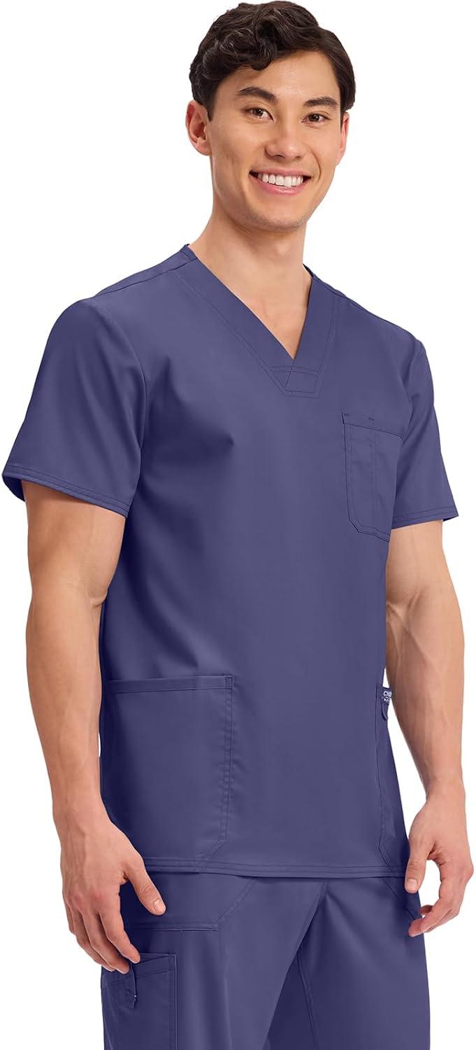 imageCherokee Scrub top for Men VNeck with 3 Pockets Knit Details Soft Durable Breathable 2Way Stretch Fabric WW670Grape