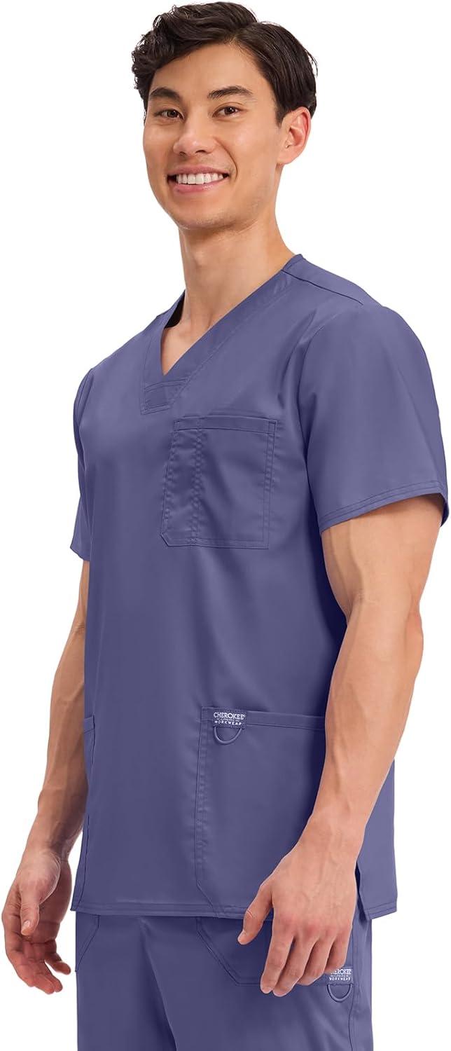 imageCherokee Scrub top for Men VNeck with 3 Pockets Knit Details Soft Durable Breathable 2Way Stretch Fabric WW670Grape