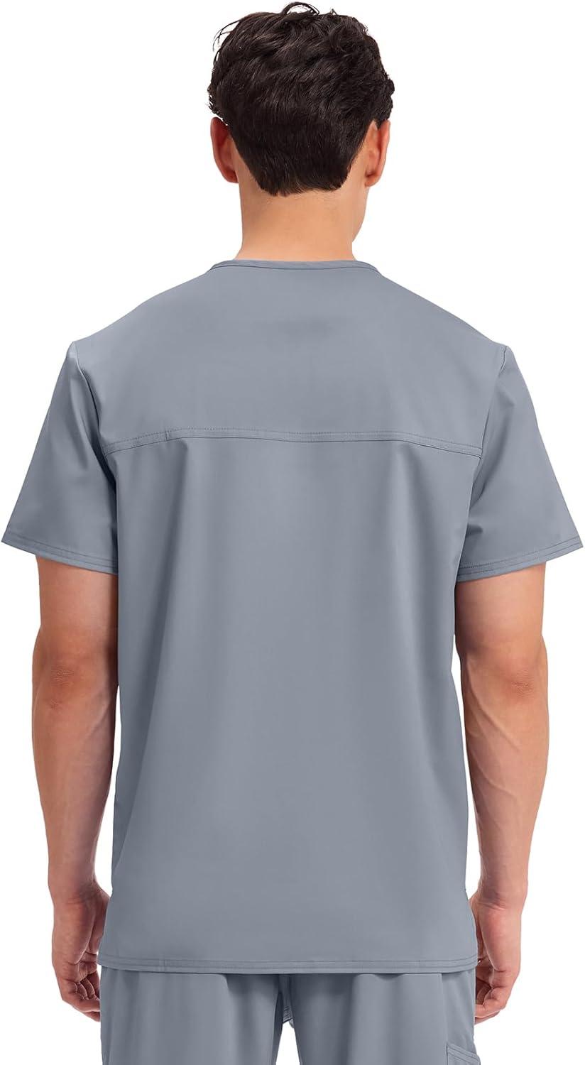 imageCherokee Scrub top for Men VNeck with 3 Pockets Knit Details Soft Durable Breathable 2Way Stretch Fabric WW670Grey