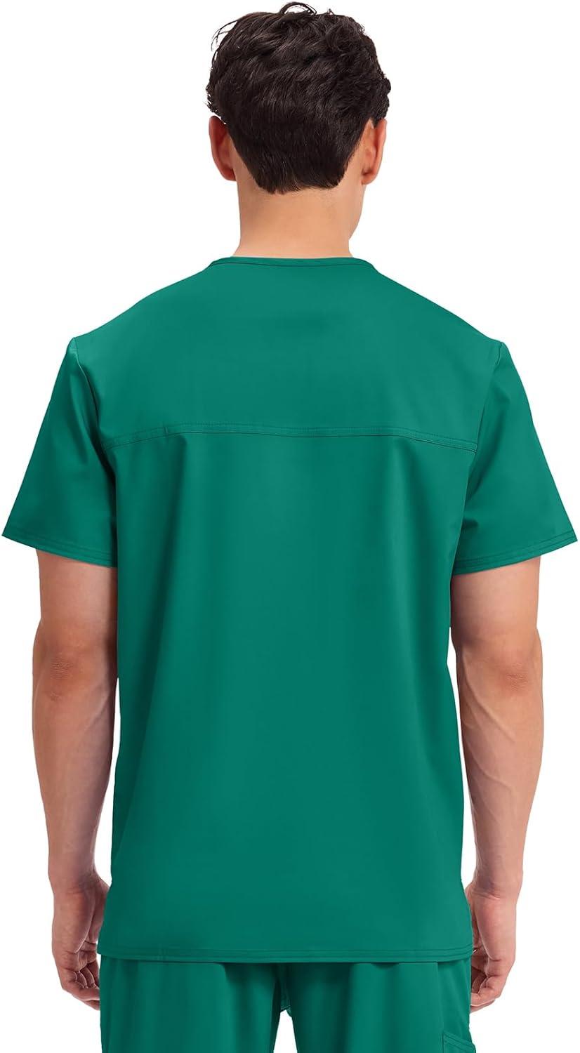 imageCherokee Scrub top for Men VNeck with 3 Pockets Knit Details Soft Durable Breathable 2Way Stretch Fabric WW670Hunter Green