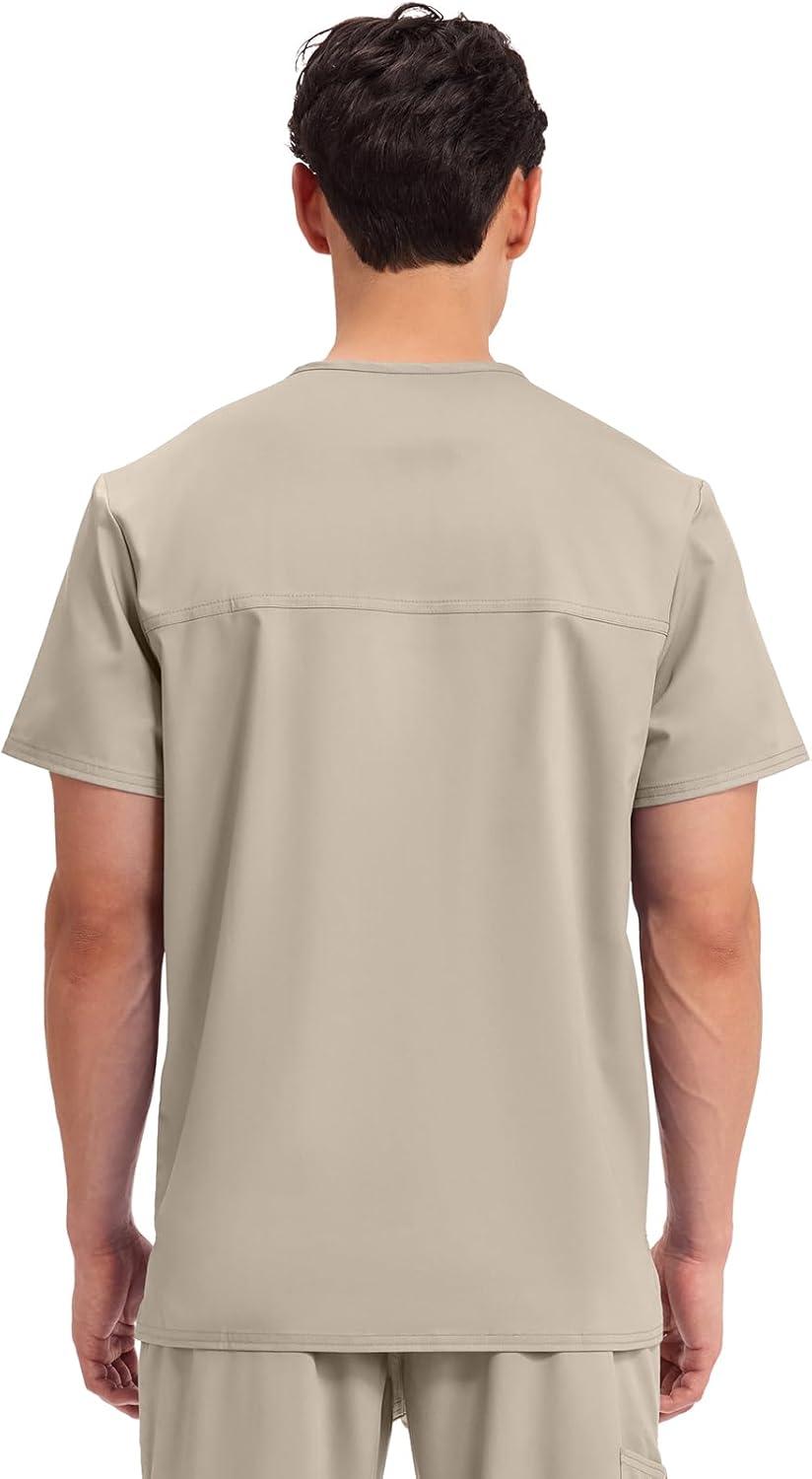 imageCherokee Scrub top for Men VNeck with 3 Pockets Knit Details Soft Durable Breathable 2Way Stretch Fabric WW670Khaki