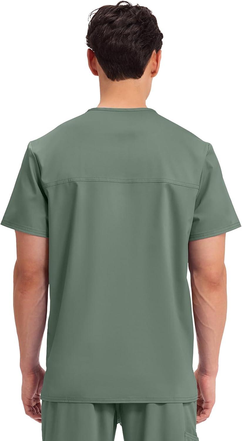 imageCherokee Scrub top for Men VNeck with 3 Pockets Knit Details Soft Durable Breathable 2Way Stretch Fabric WW670Olive