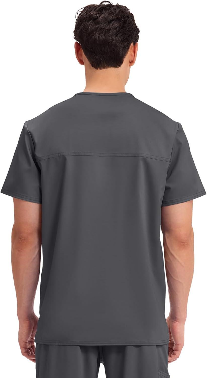 imageCherokee Scrub top for Men VNeck with 3 Pockets Knit Details Soft Durable Breathable 2Way Stretch Fabric WW670Pewter