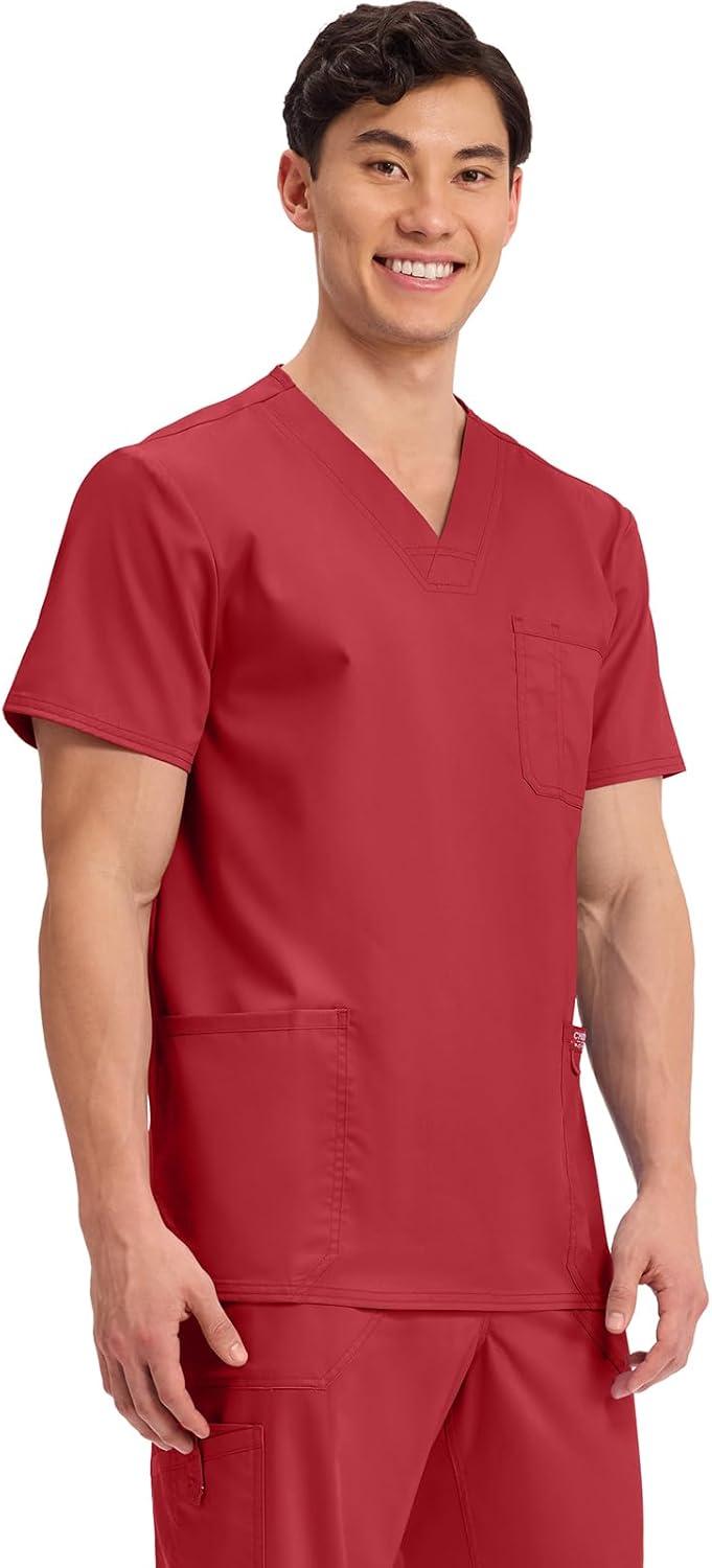 imageCherokee Scrub top for Men VNeck with 3 Pockets Knit Details Soft Durable Breathable 2Way Stretch Fabric WW670Red