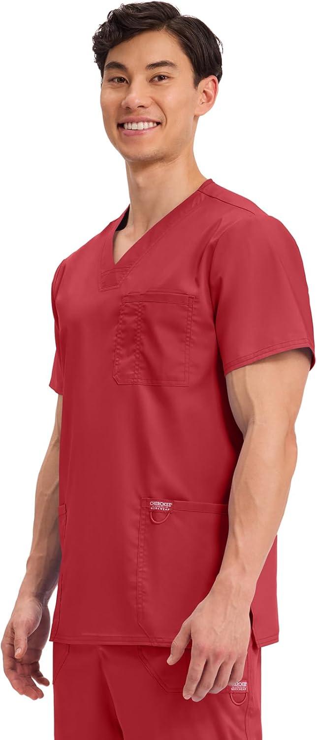 imageCherokee Scrub top for Men VNeck with 3 Pockets Knit Details Soft Durable Breathable 2Way Stretch Fabric WW670Red