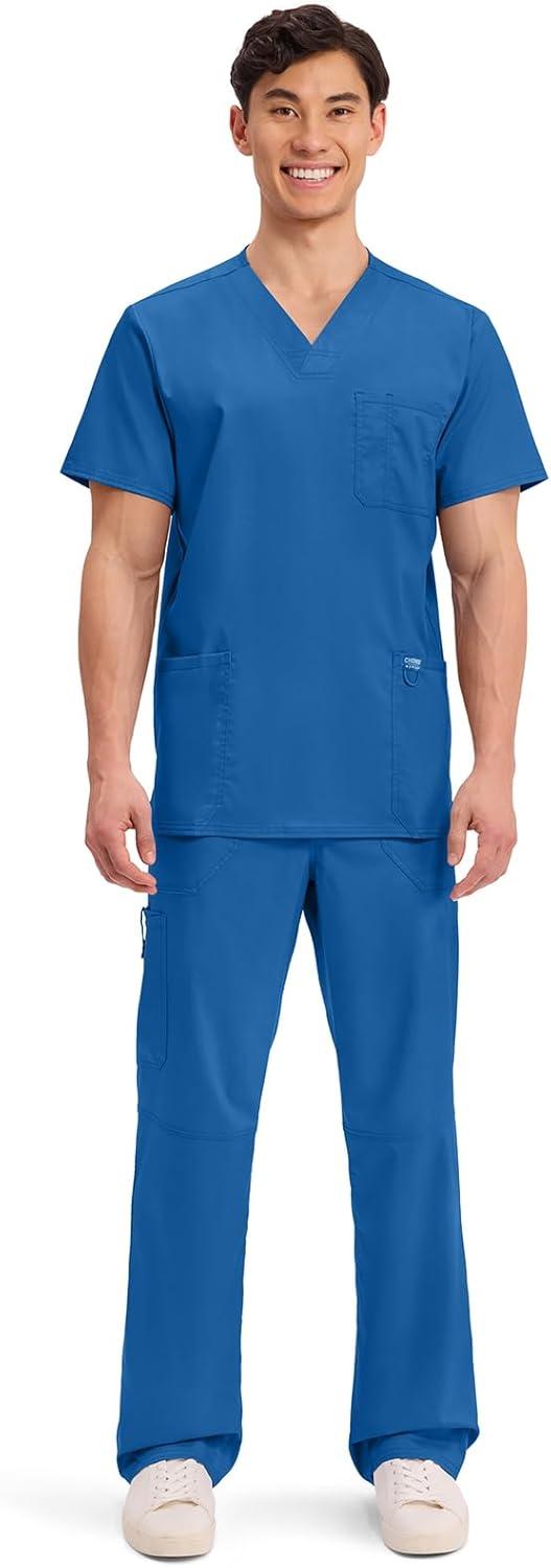 imageCherokee Scrub top for Men VNeck with 3 Pockets Knit Details Soft Durable Breathable 2Way Stretch Fabric WW670Royal