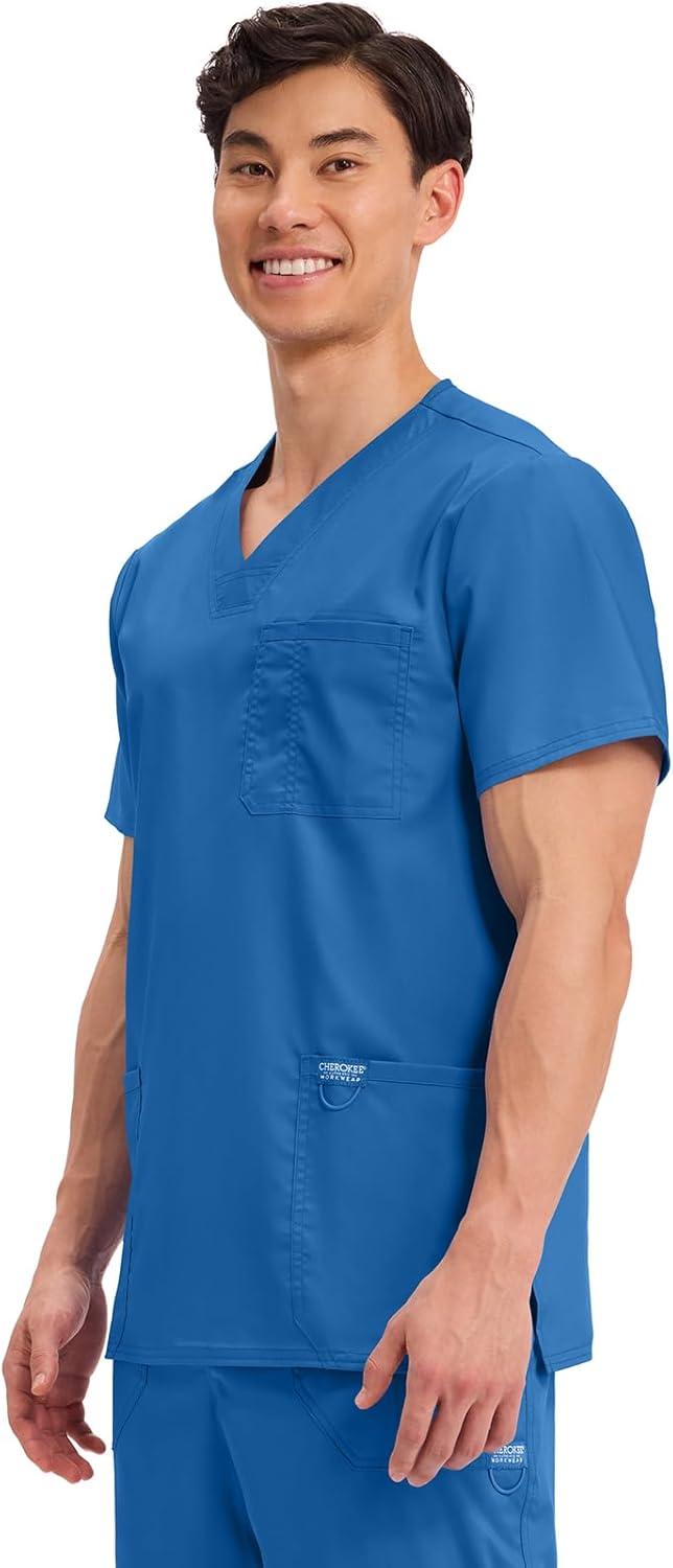 imageCherokee Scrub top for Men VNeck with 3 Pockets Knit Details Soft Durable Breathable 2Way Stretch Fabric WW670Royal