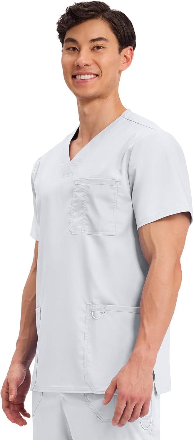 imageCherokee Scrub top for Men VNeck with 3 Pockets Knit Details Soft Durable Breathable 2Way Stretch Fabric WW670White