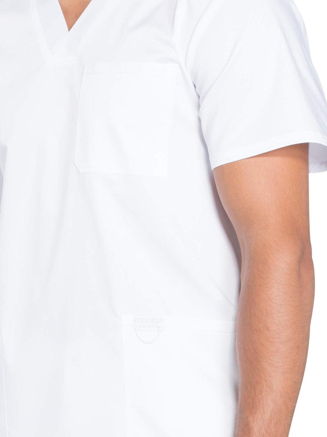 imageCherokee Scrub top for Men VNeck with 3 Pockets Knit Details Soft Durable Breathable 2Way Stretch Fabric WW670White