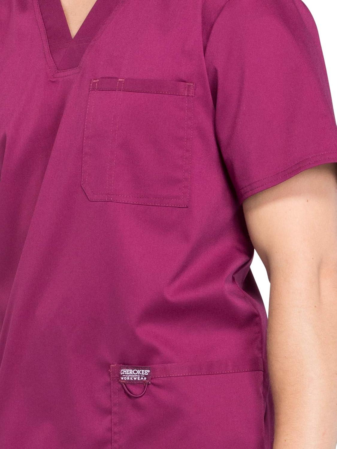 imageCherokee Scrub top for Men VNeck with 3 Pockets Knit Details Soft Durable Breathable 2Way Stretch Fabric WW670Wine