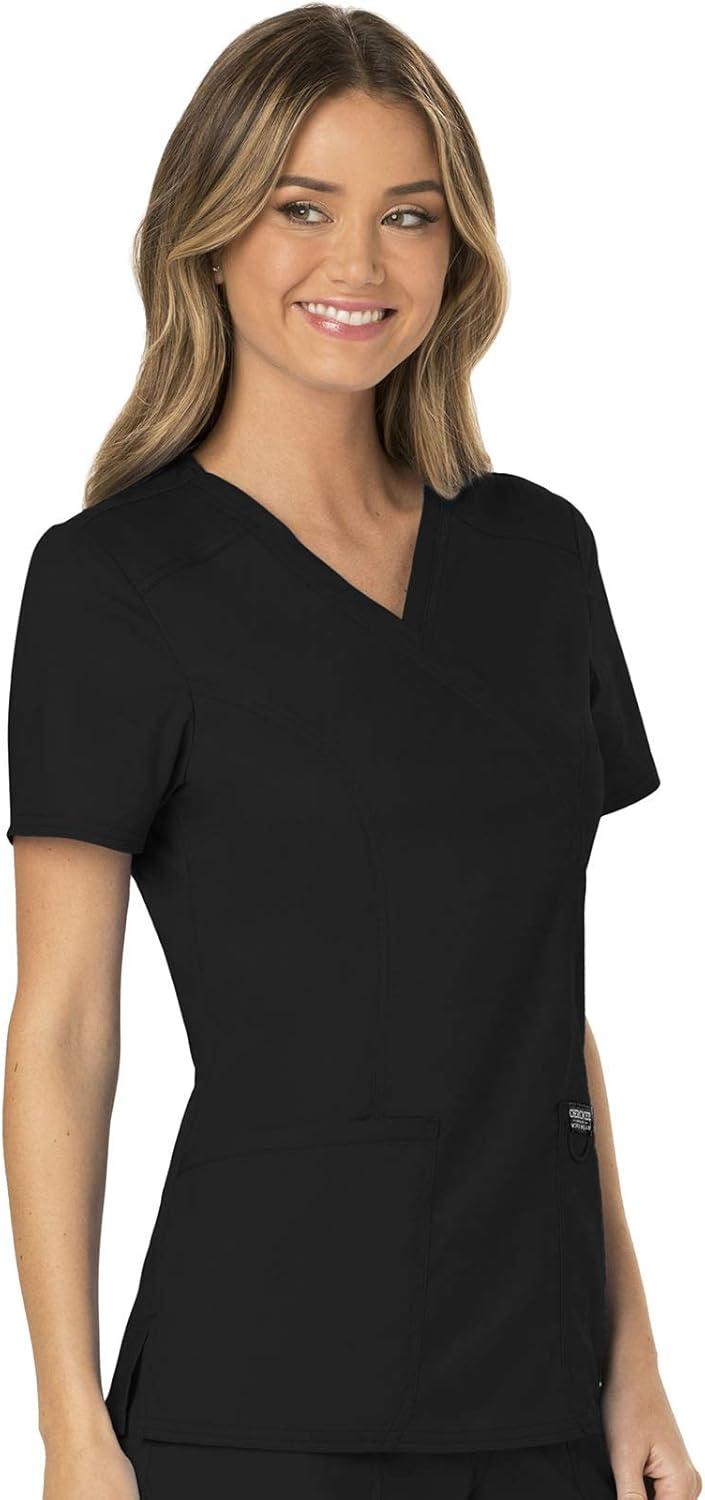 imageCherokee Scrubs Top for Women Mock Wrap with 3 Pockets Soft 2Way Stretch amp Durable Fabric WW610Black