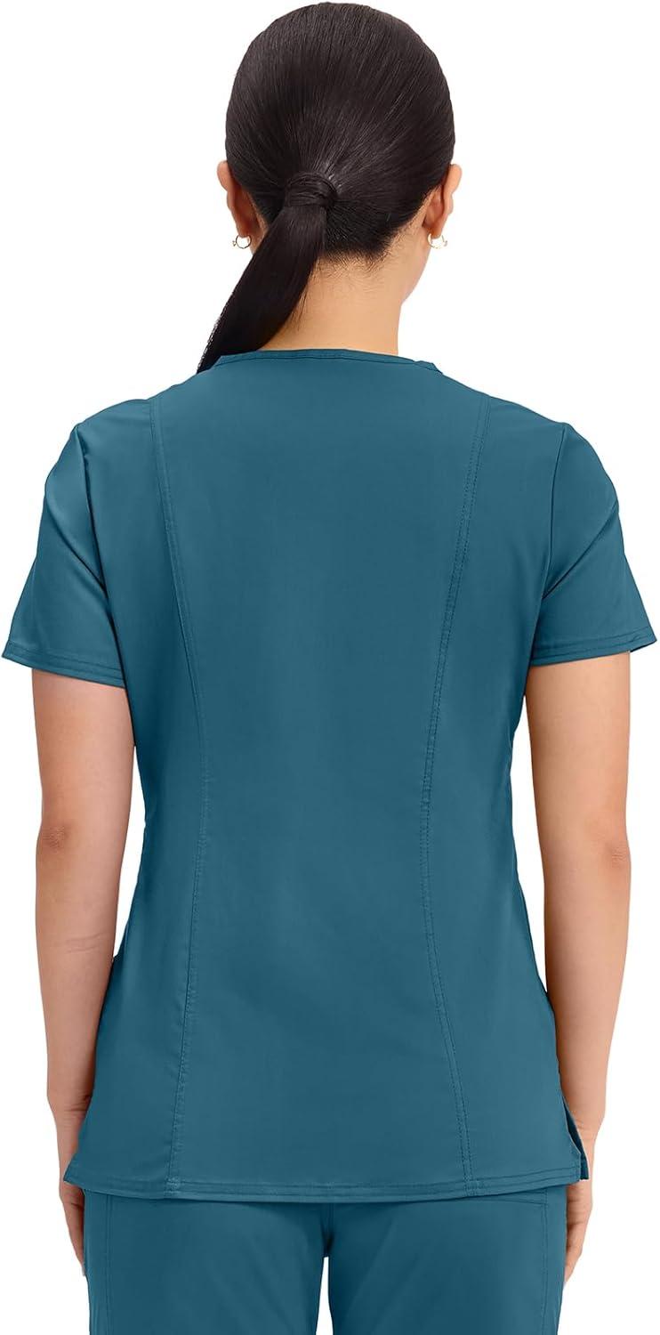 imageCherokee Scrubs Top for Women Mock Wrap with 3 Pockets Soft 2Way Stretch amp Durable Fabric WW610Caribbean Blue