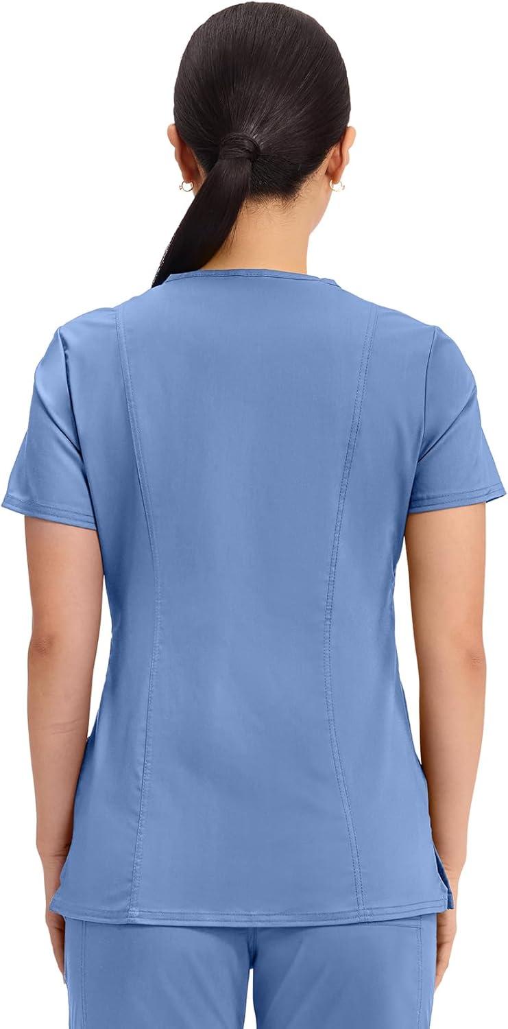 imageCherokee Scrubs Top for Women Mock Wrap with 3 Pockets Soft 2Way Stretch amp Durable Fabric WW610Ciel
