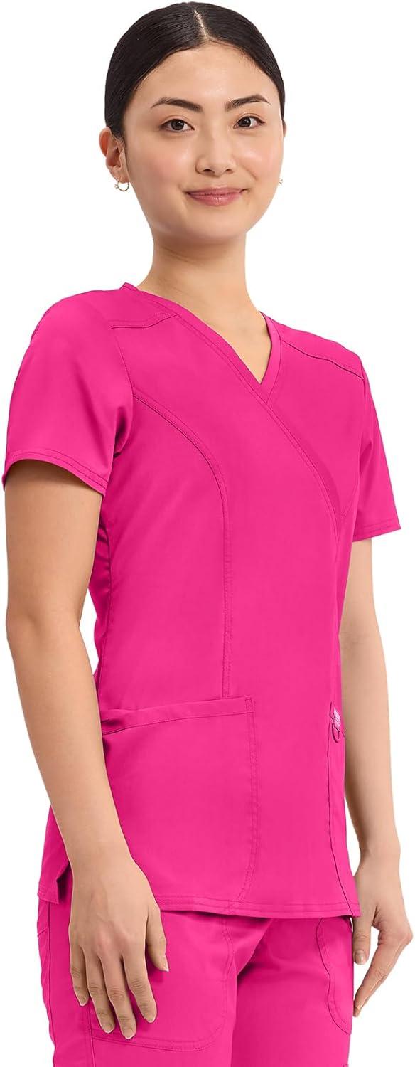 imageCherokee Scrubs Top for Women Mock Wrap with 3 Pockets Soft 2Way Stretch amp Durable Fabric WW610Electric Pink