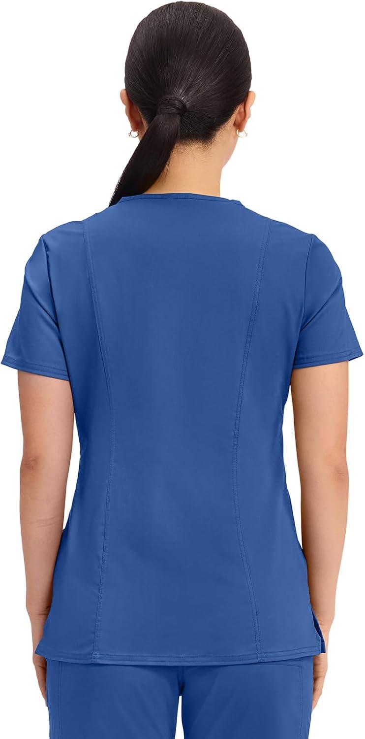 imageCherokee Scrubs Top for Women Mock Wrap with 3 Pockets Soft 2Way Stretch amp Durable Fabric WW610Galaxy Blue